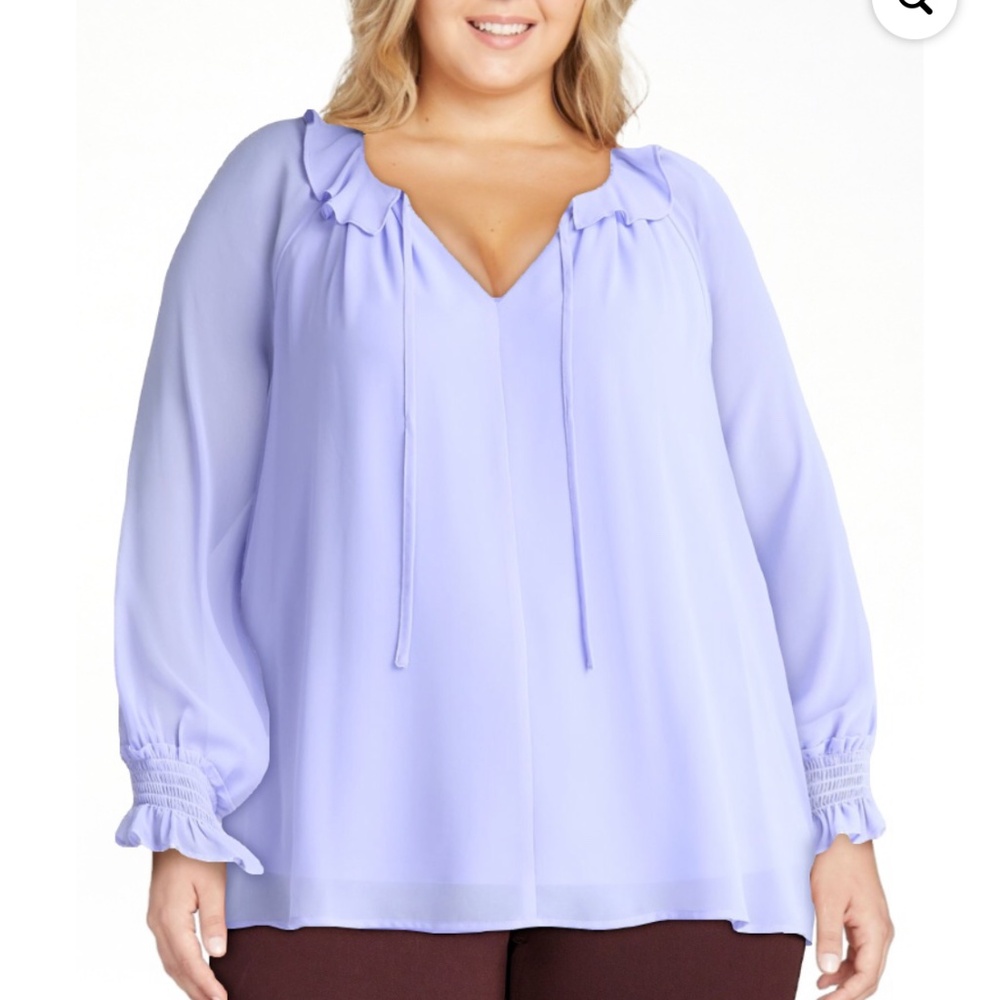 Terra and Sky Women’s Plus Lavender Ruffle Neck Blouse Size 3X NWT - Picture 3 of 8